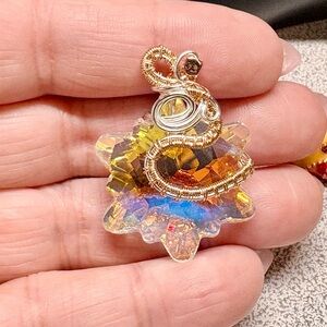 Gold and Silver Wire Wrapped SNOWFLAKE Crystal Pendant